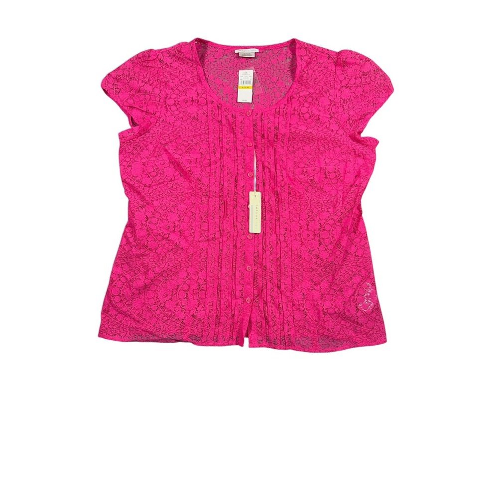 Van Heusen Studio Stretch Women's XL Top Pink Sleeveless Pullover Button Lace